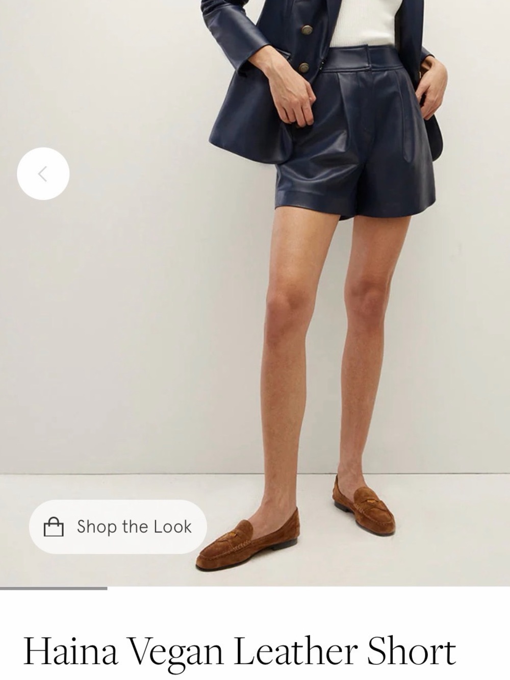 Vegan Leather High-Waist Shorts in Navy